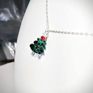 Emerald Grn Crystal ChristmasTree Pendant Sterling